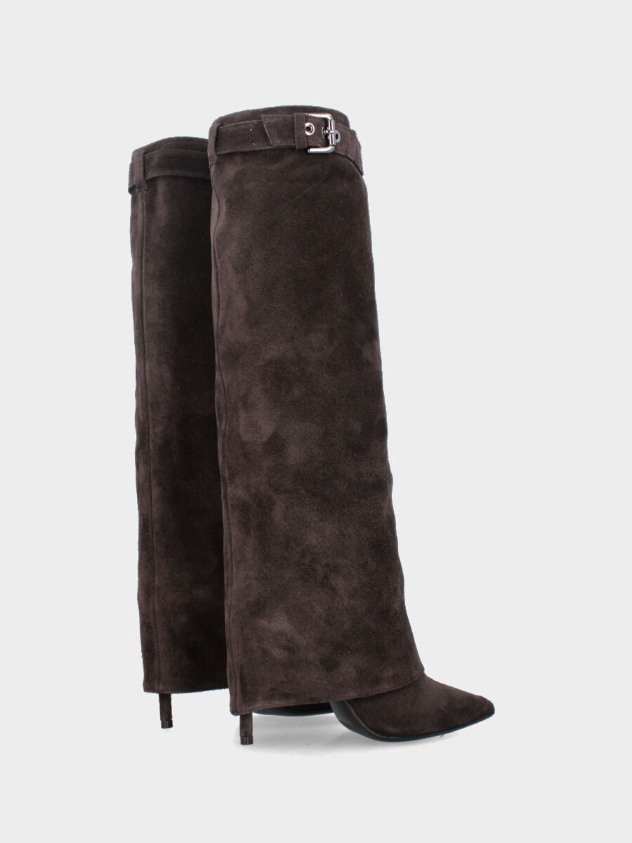 Stivale in velour testa di moro con ghetta e tacco stiletto