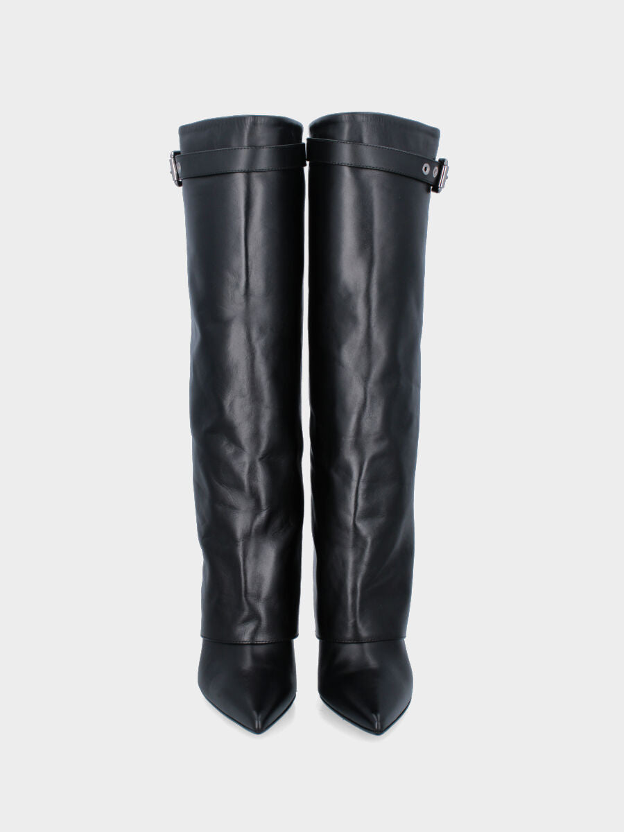 Stivale in vitello nero con ghetta e tacco stiletto