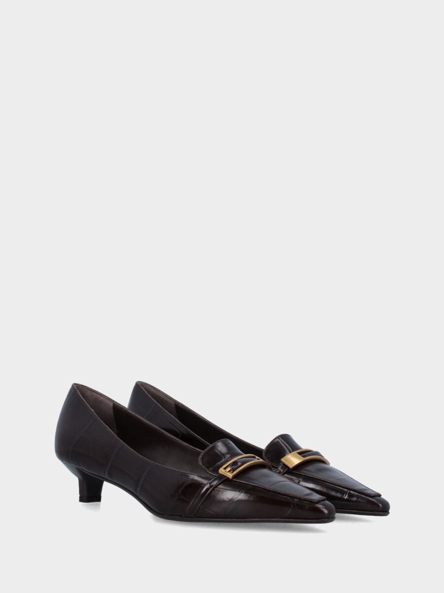 Mocassino in vernice testa di moro in coccodrillo stampato con fibbia