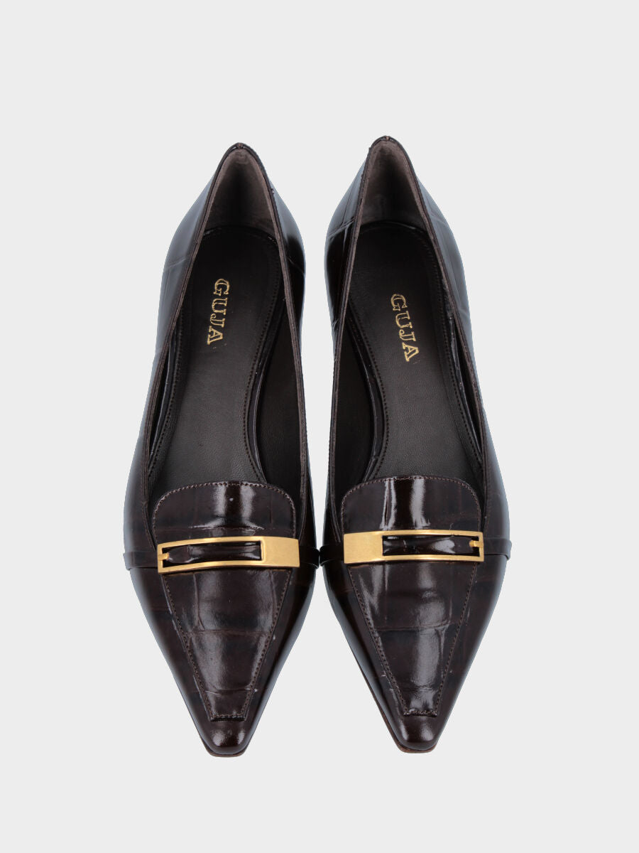 Mocassino in vernice testa di moro in coccodrillo stampato con fibbia