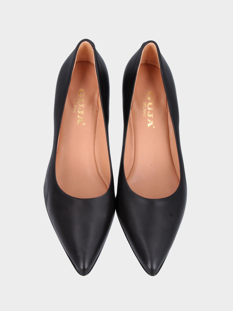 Décolleté in nappa testa di moro con tacco conico e lavorazione a sacchetto