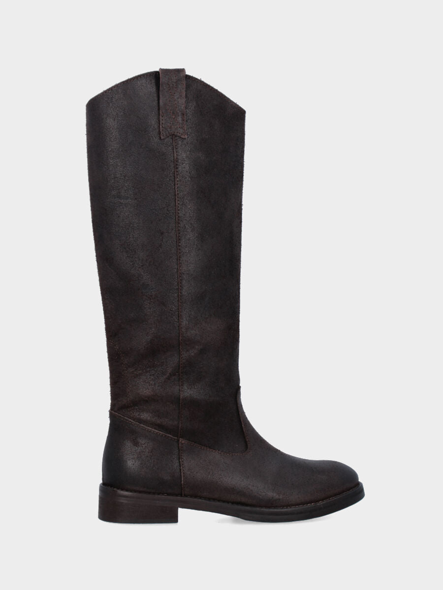 Stivale in crosta testa di moro con ricami sui tiranti