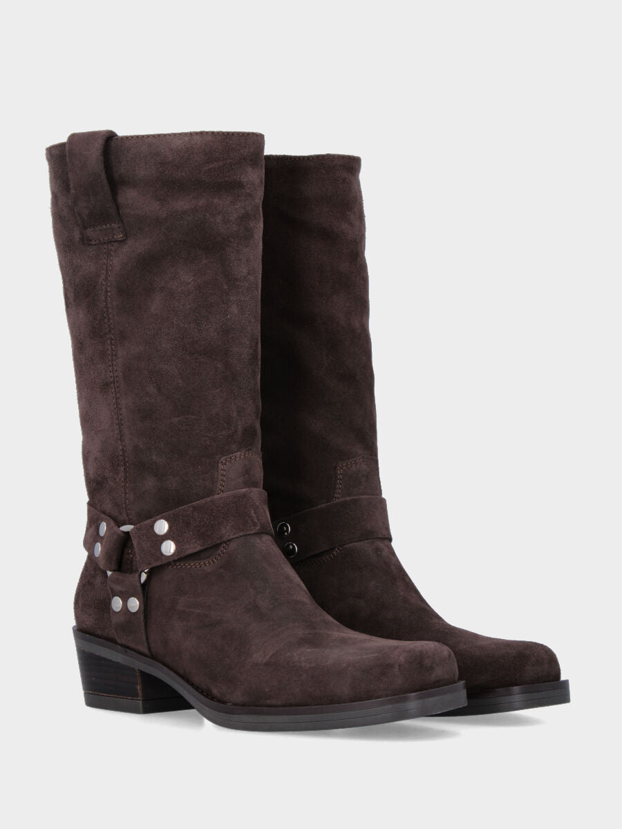 Camperos in crosta testa di moro con punta quadrata e staffe