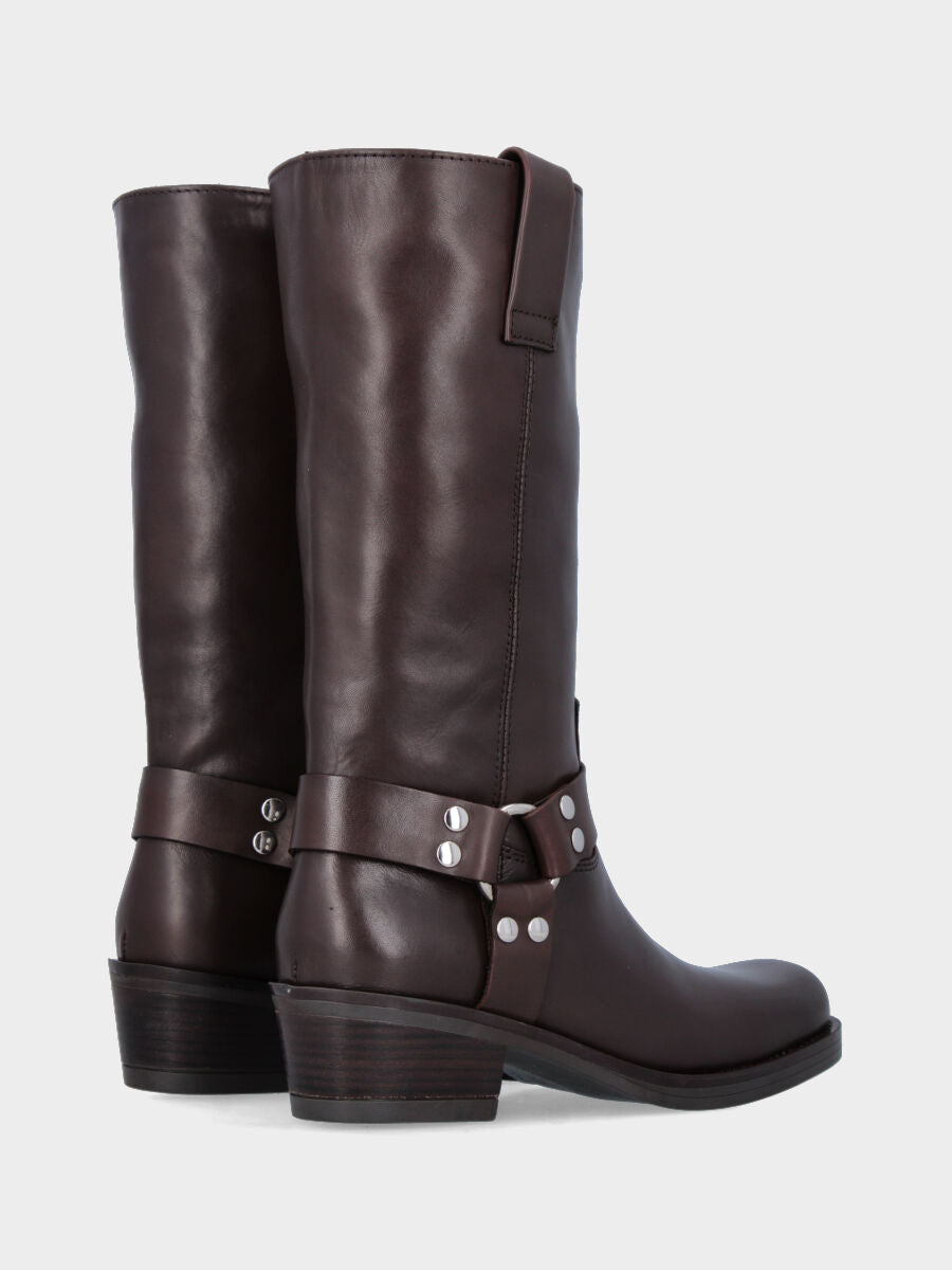 Camperos in vitello testa di moro con punta quadrata e staffe