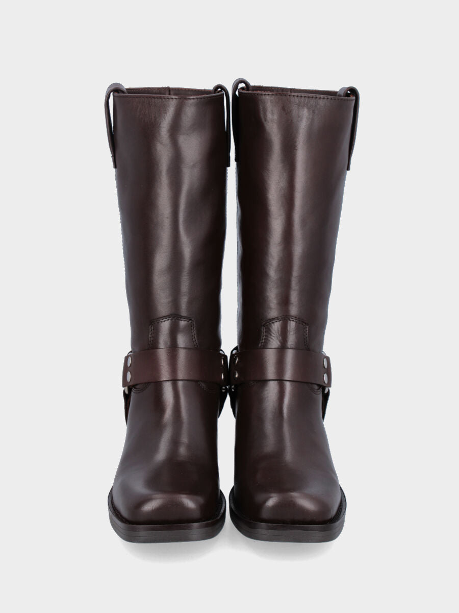 Camperos in vitello testa di moro con punta quadrata e staffe