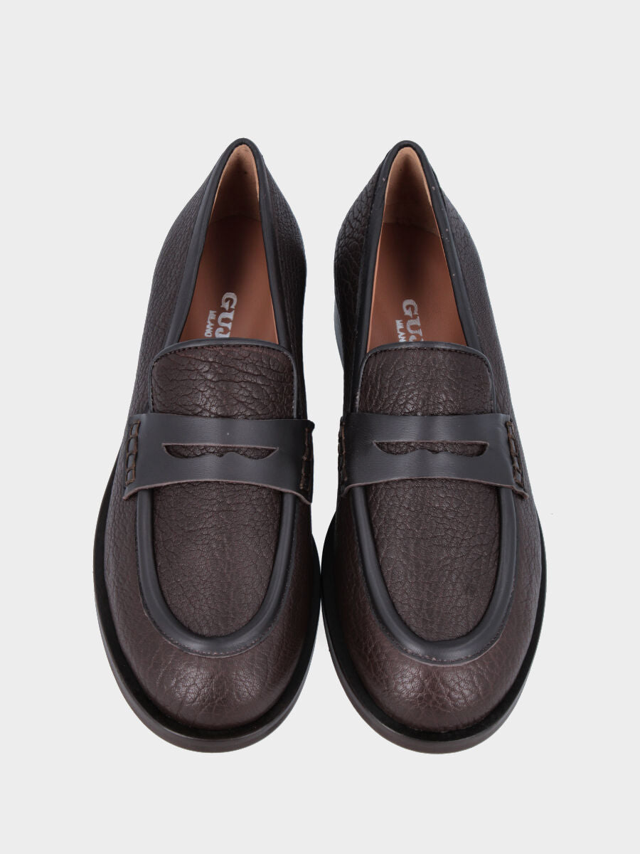 Mocassino in vitello bottalato testa di moro con vaschetta cucita