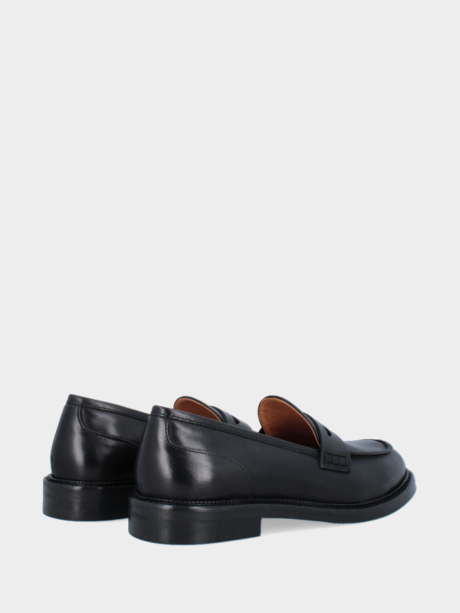 Mocassino college in vitello nero con mascherina a bocca di leone