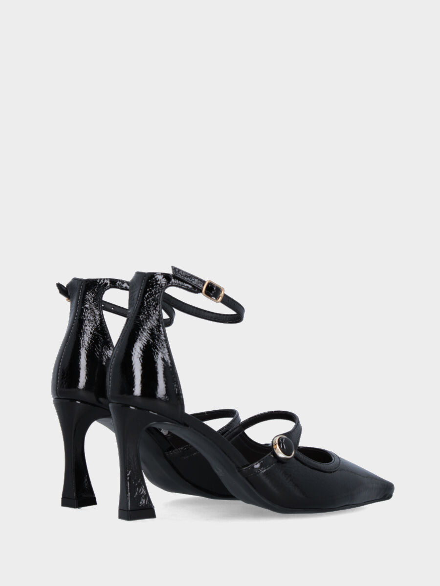 Décolleté in naplak nero con cinturini e tacco incavato