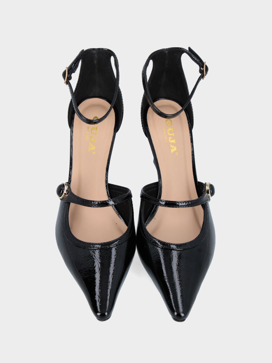 Décolleté in naplak nero con cinturini e tacco incavato