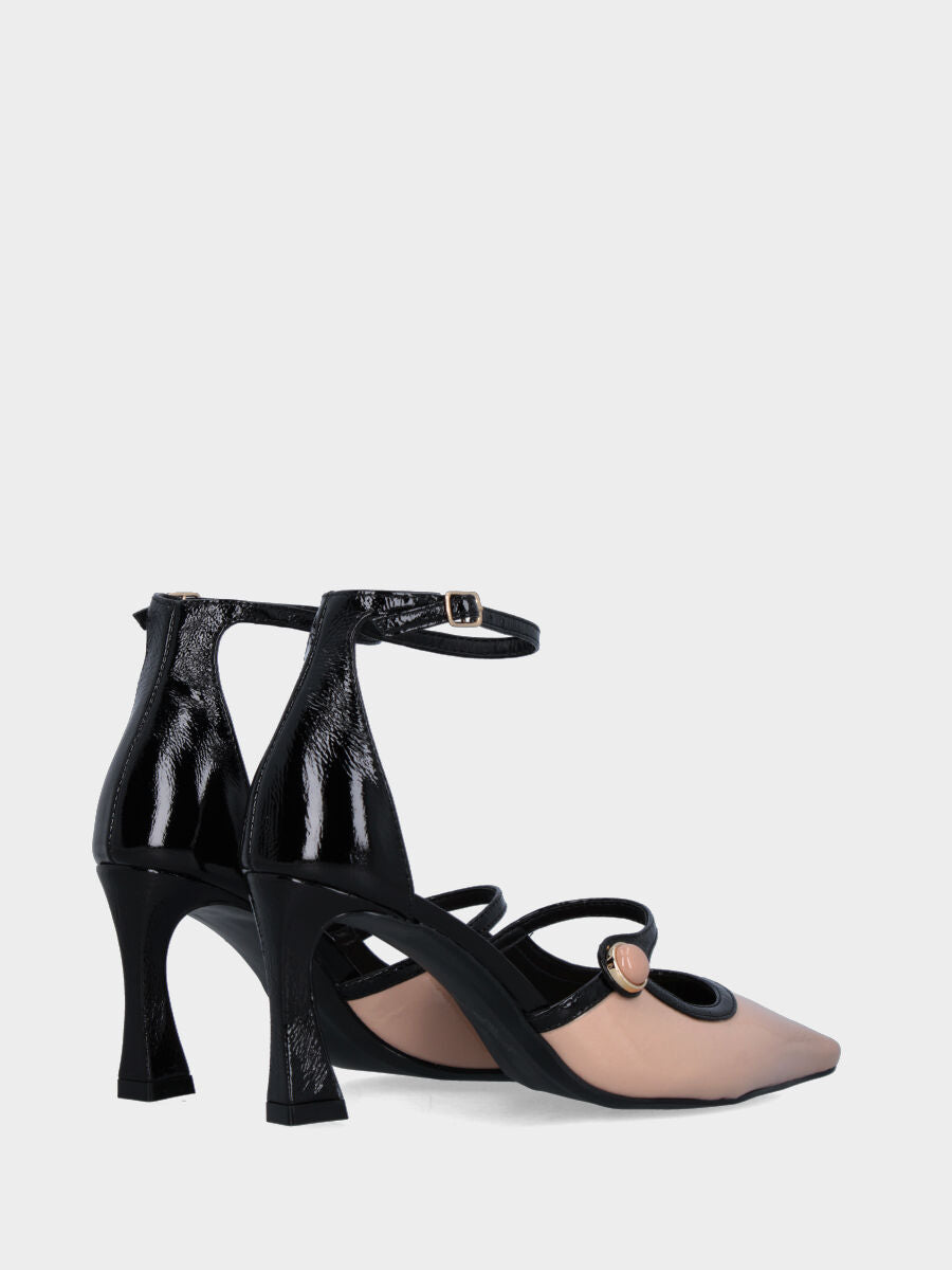 Décolleté in naplak nero e nude con cinturini e tacco incavato