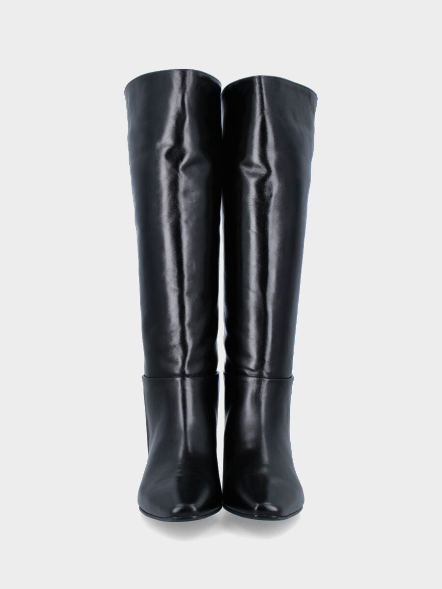 Camperos in vitello nero con punta quadrata e tacco a blocco