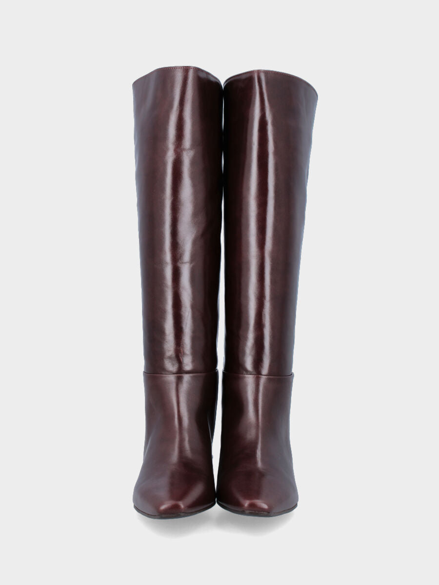 Camperos in vitello testa di moro con punta quadrata e tacco a blocco