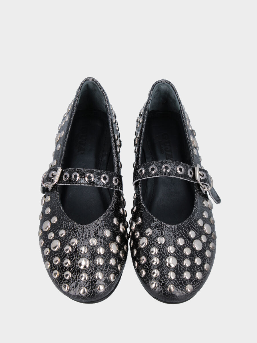 Ballerina Mary Jane in vernice nera con borchiette