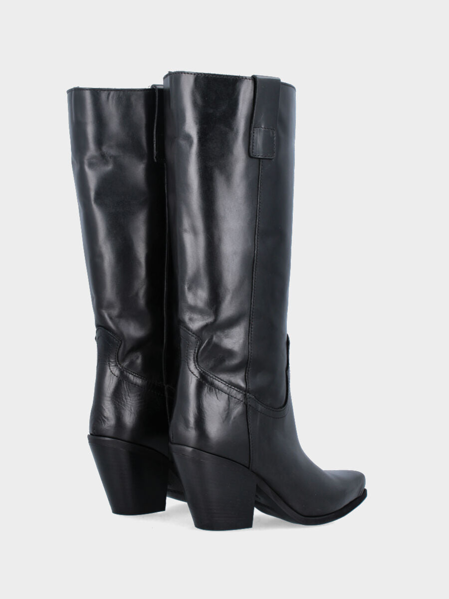 Stivale camperos in vitello nero con tacco conico