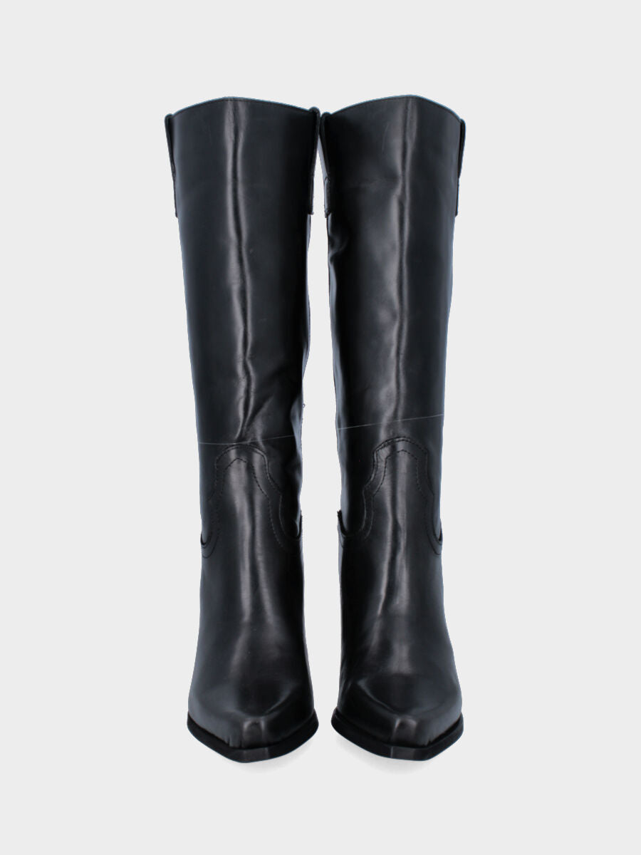 Stivale camperos in vitello nero con tacco conico