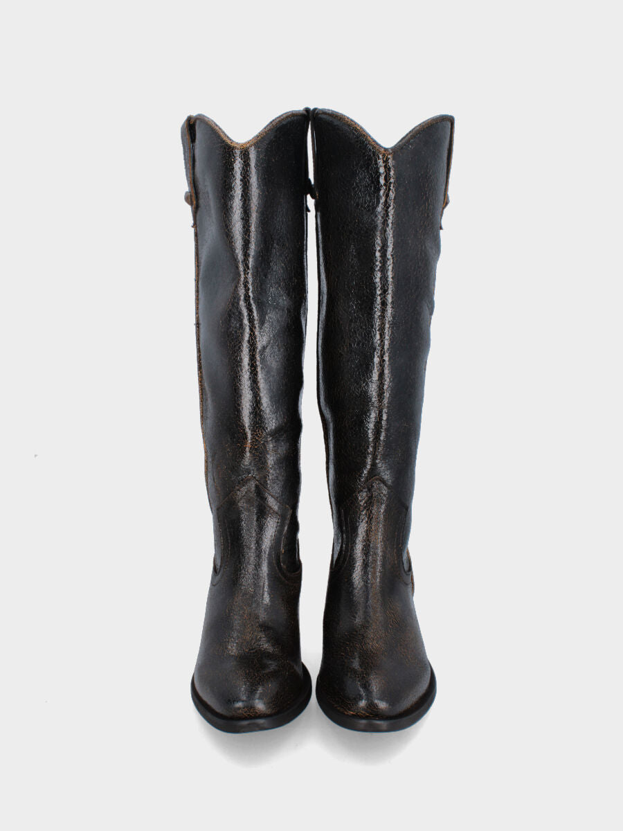 Stivale camperos in vitello testa di moro con tiranti laterali