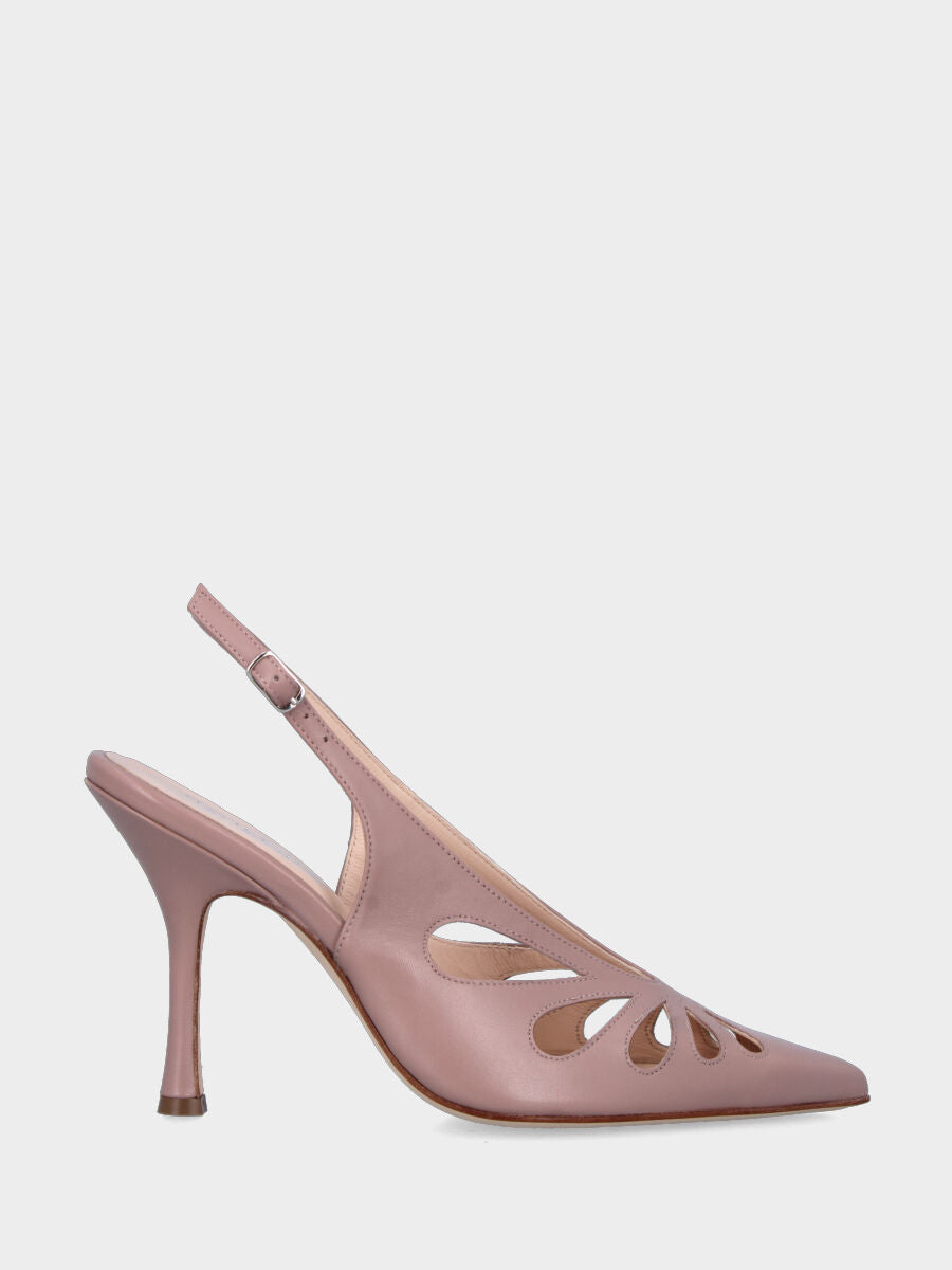Slingback in nappa nude con tomaia aperta a gocce