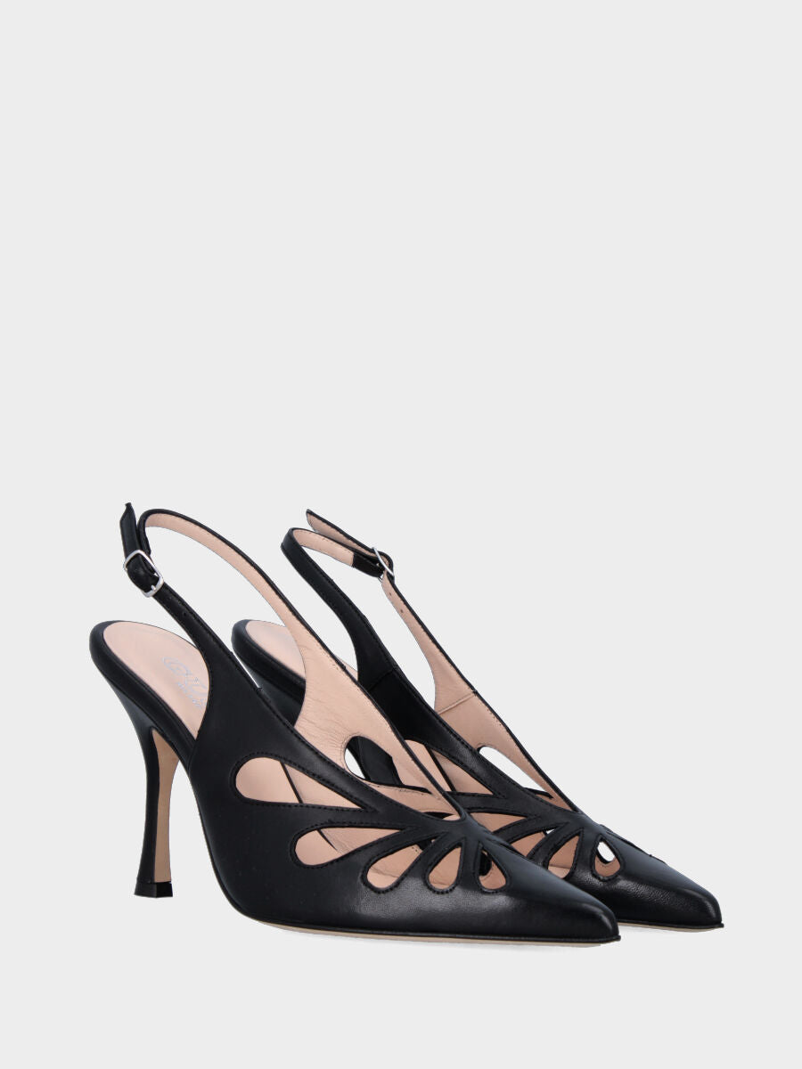 Slingback in nappa nera con tomaia aperta a gocce