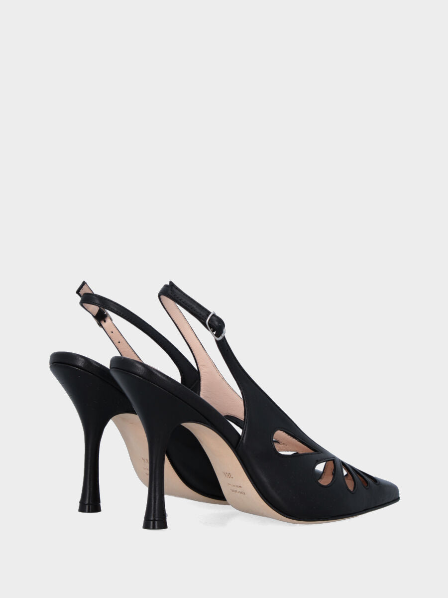 Slingback in nappa nera con tomaia aperta a gocce