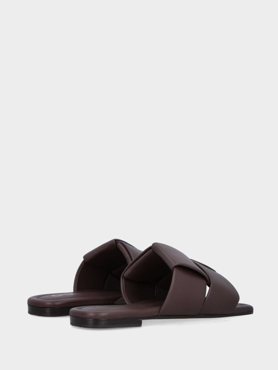 Ciabattina flat in nappa testa di moro con fasce incrociate