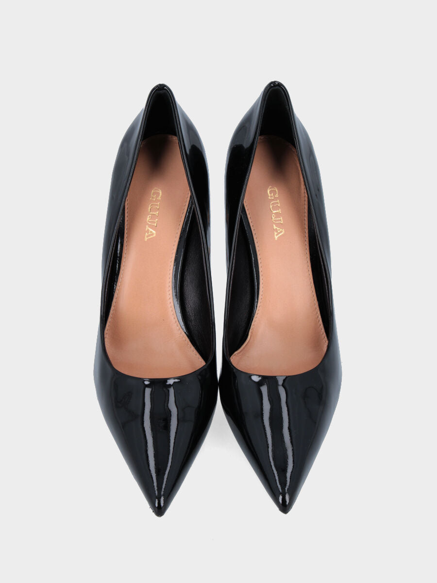 Décolleté in vernice nera con tacco stiletto 100 mm e scollo tondo