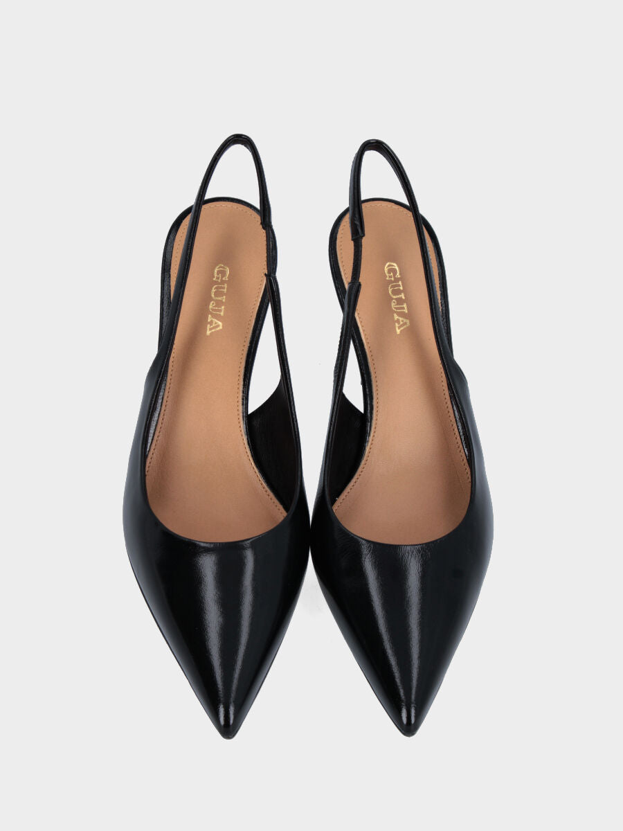 Slingback in verlux nero con tacco a calice e scollo tondo