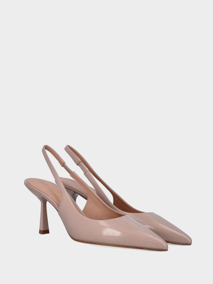 Slingback in verlux beige con tacco a calice 75 mm e scollo tondo