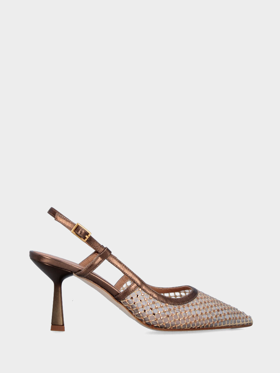 Slingback in retina nude e cristalli con tacco a calice