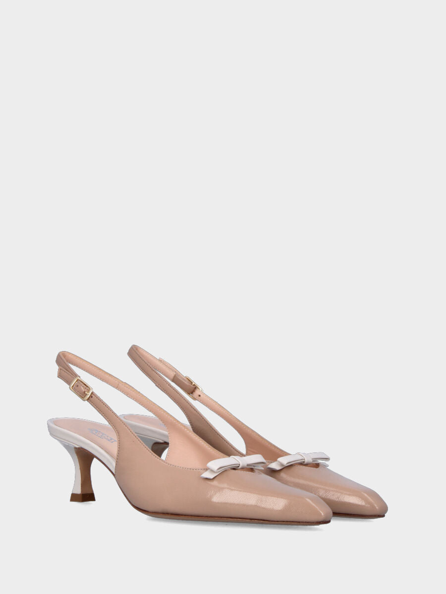 Slingback in verlux nude con tacco e fiocchetto a contrasto