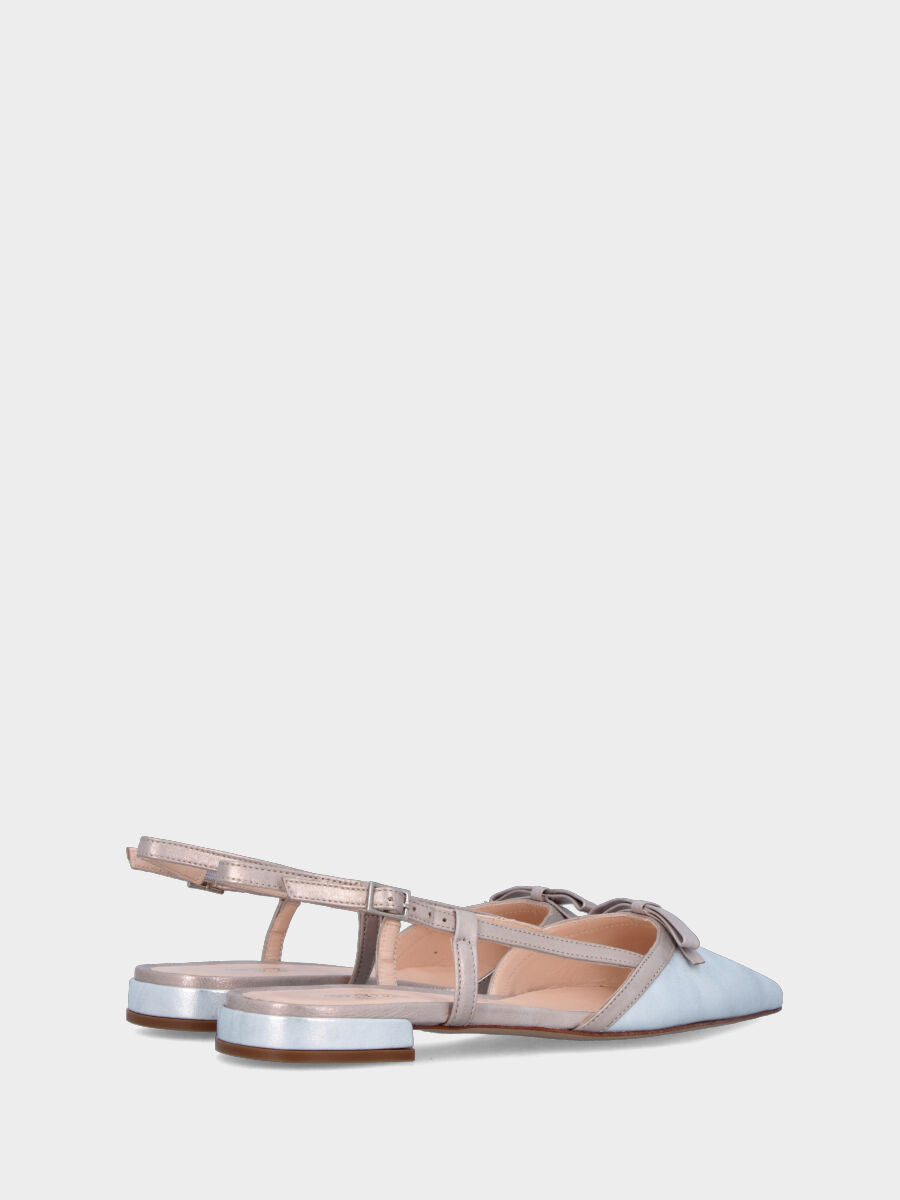 Slingback in laminato bicolore argento e bronzo con fiocchetto