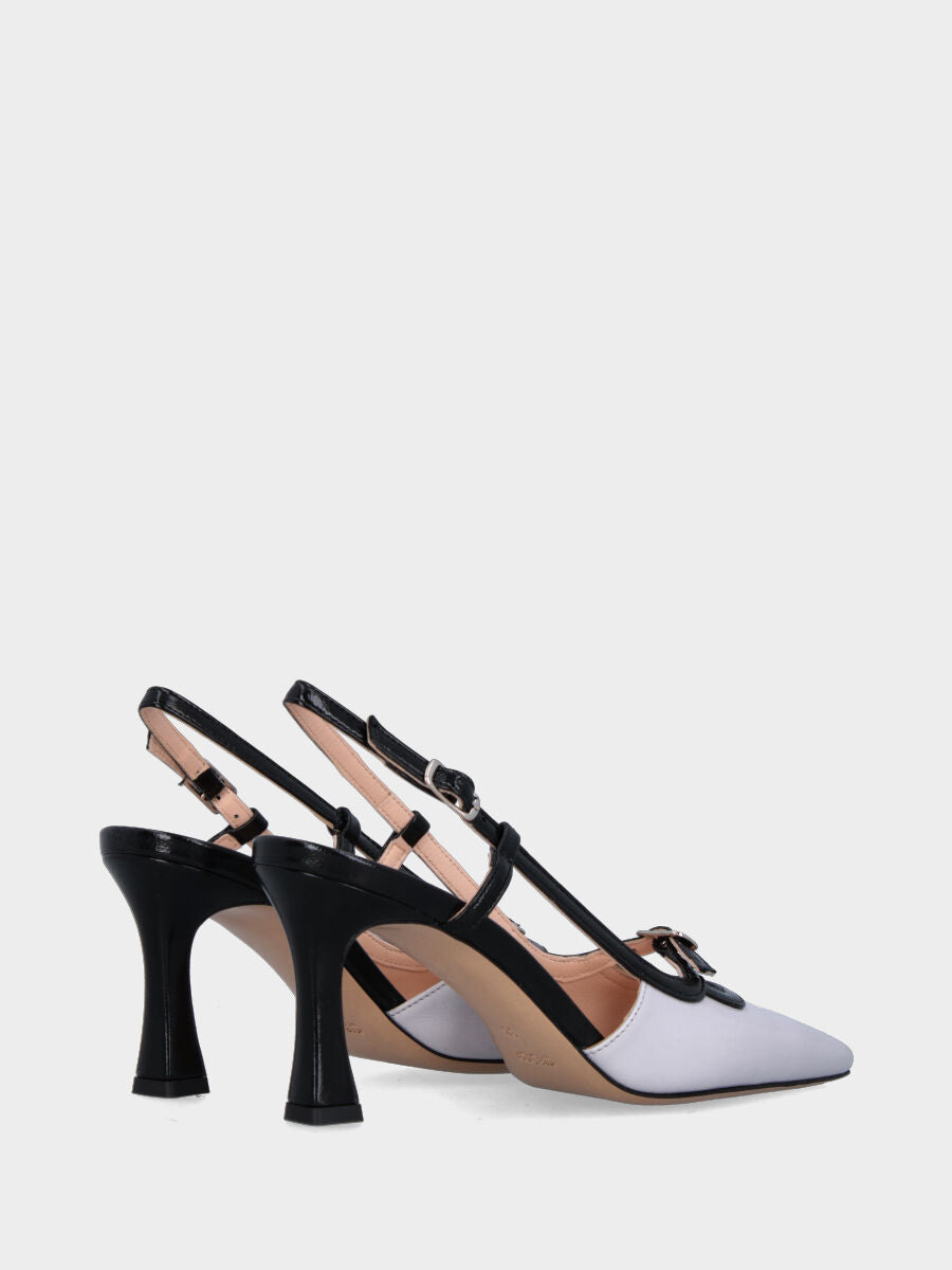 Slingback in verlux bicolore bianco e nero con cinturino regolabile