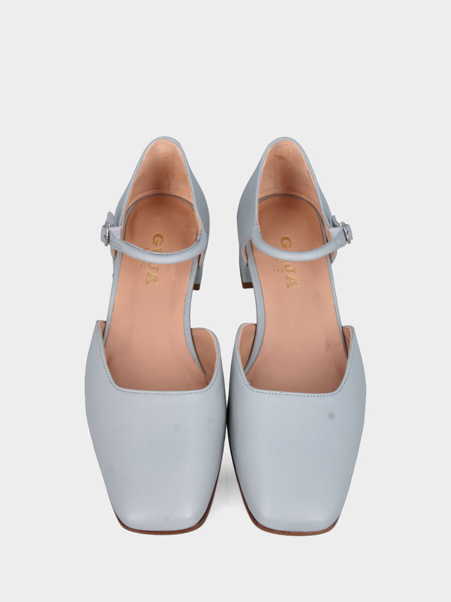 Mary Jane in nappa grigia con cinturino alla caviglia e lati aperti