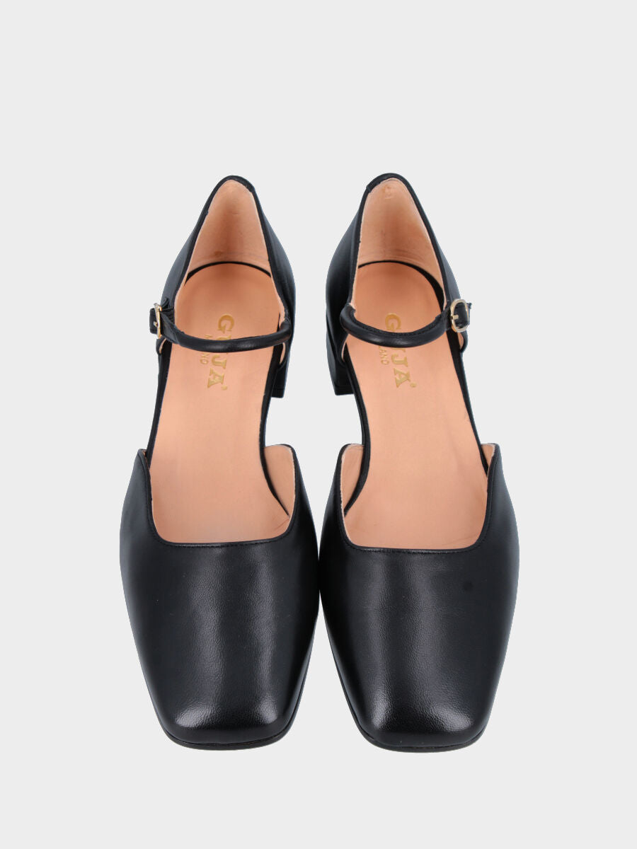 Mary Jane in nappa nera con cinturino alla caviglia e lati aperti