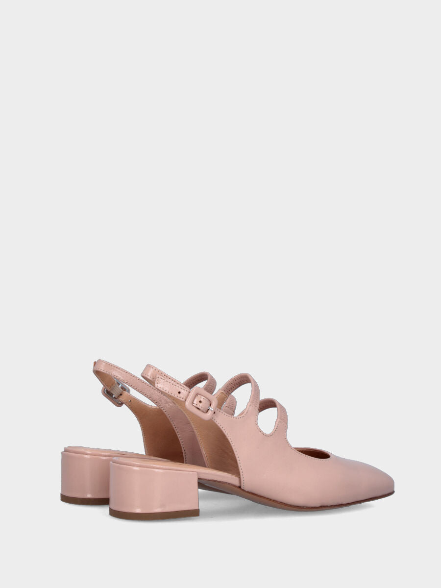 Slingback in verlux nude con cinturini doppi e tacco a blocco