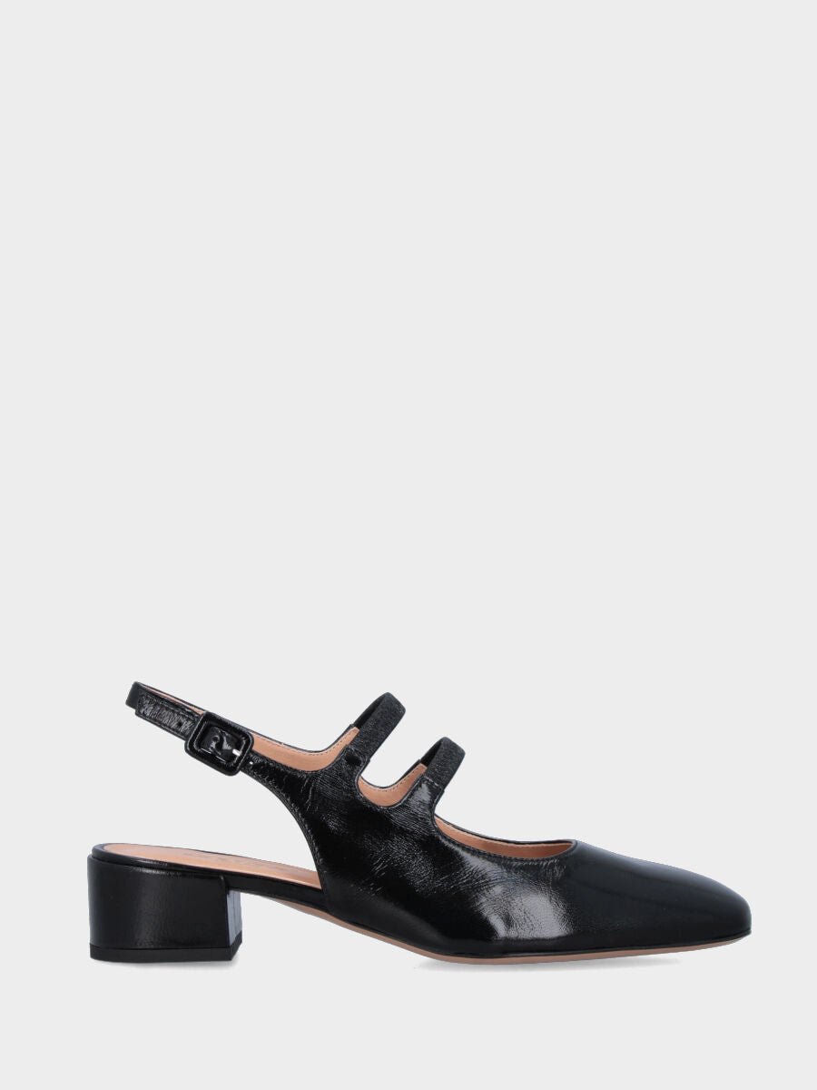 Slingback in verlux nero con cinturini doppi e tacco a blocco
