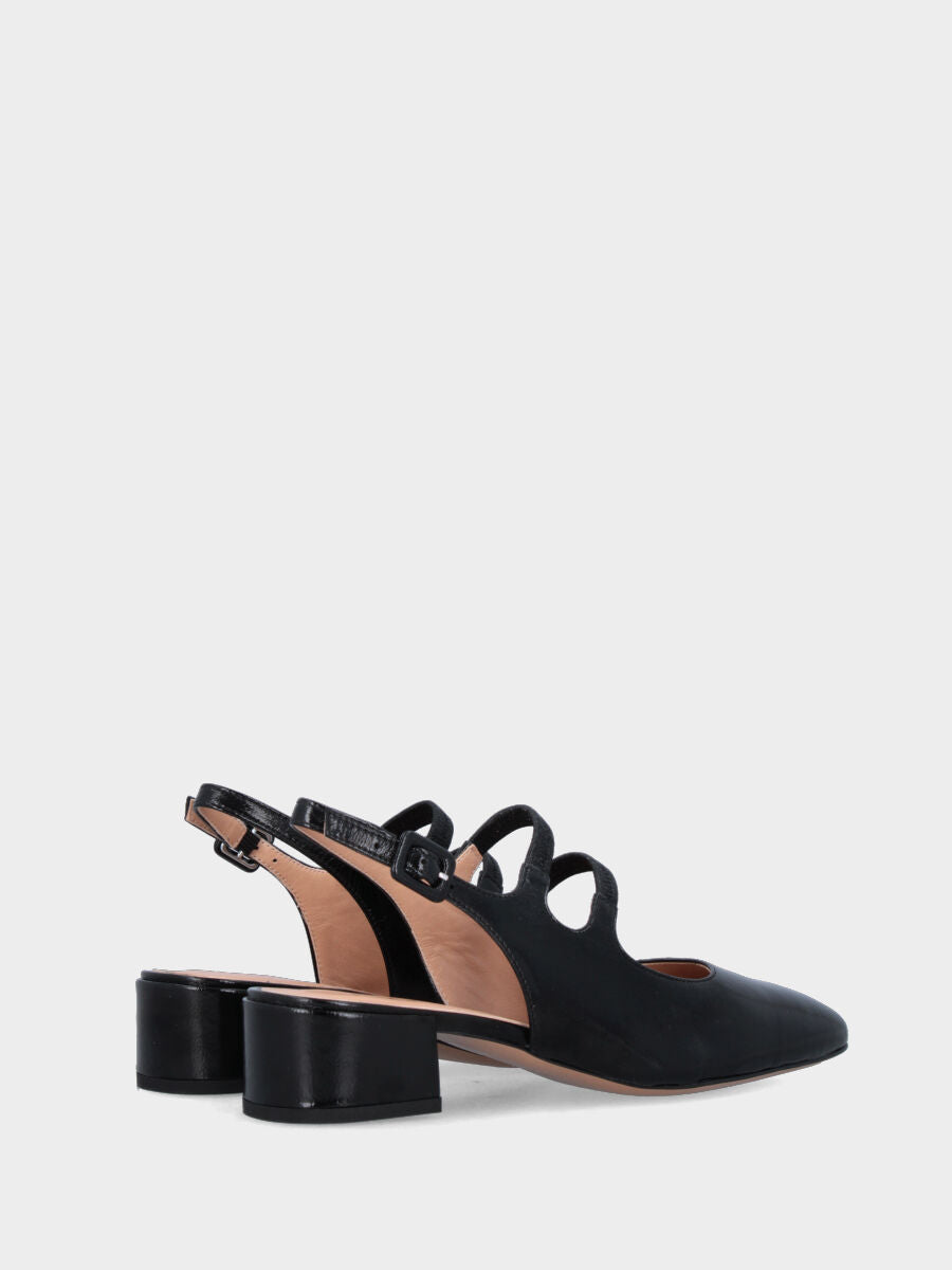 Slingback in verlux nero con cinturini doppi e tacco a blocco