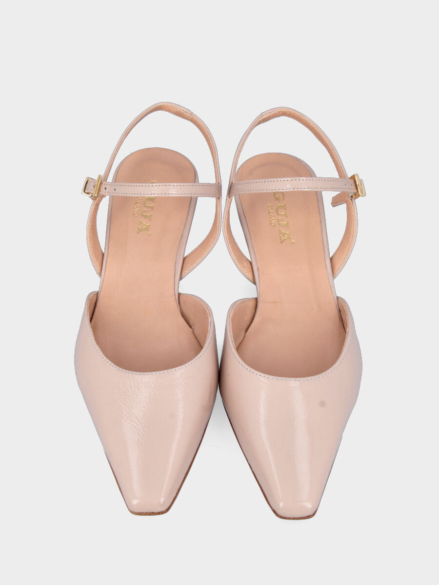 Slingback in naplak cipria con cinturino a pipetta e tacco a calice