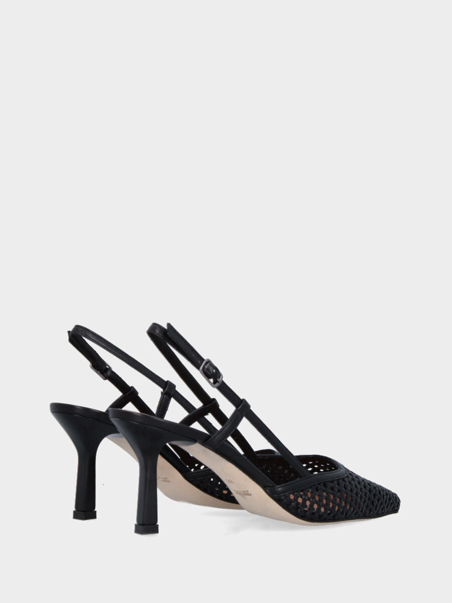 Slingback in nappa nera e rafia intrecciata con tacco a calice