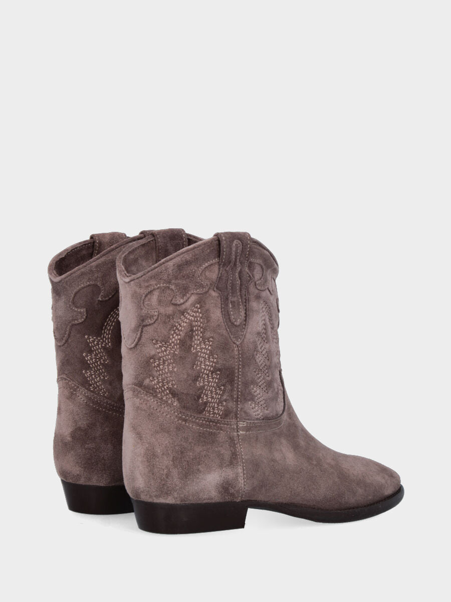 Camperos a stivaletto in velour taupe con ricami fiammati