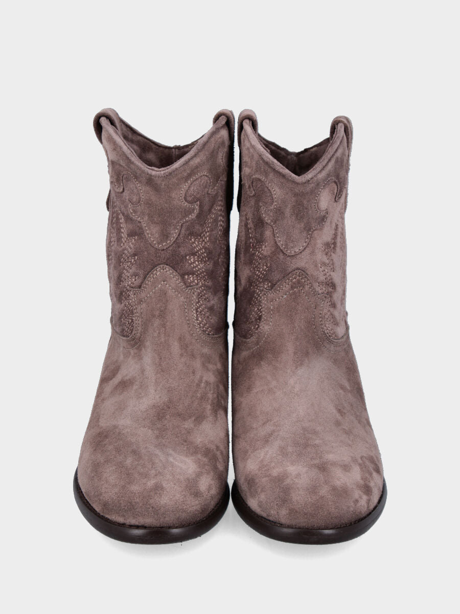 Camperos a stivaletto in velour taupe con ricami fiammati