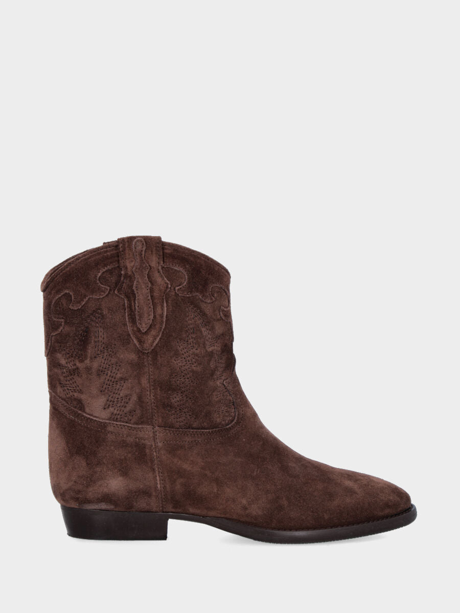 Camperos a stivaletto in velour testa di moro con ricami fiammati