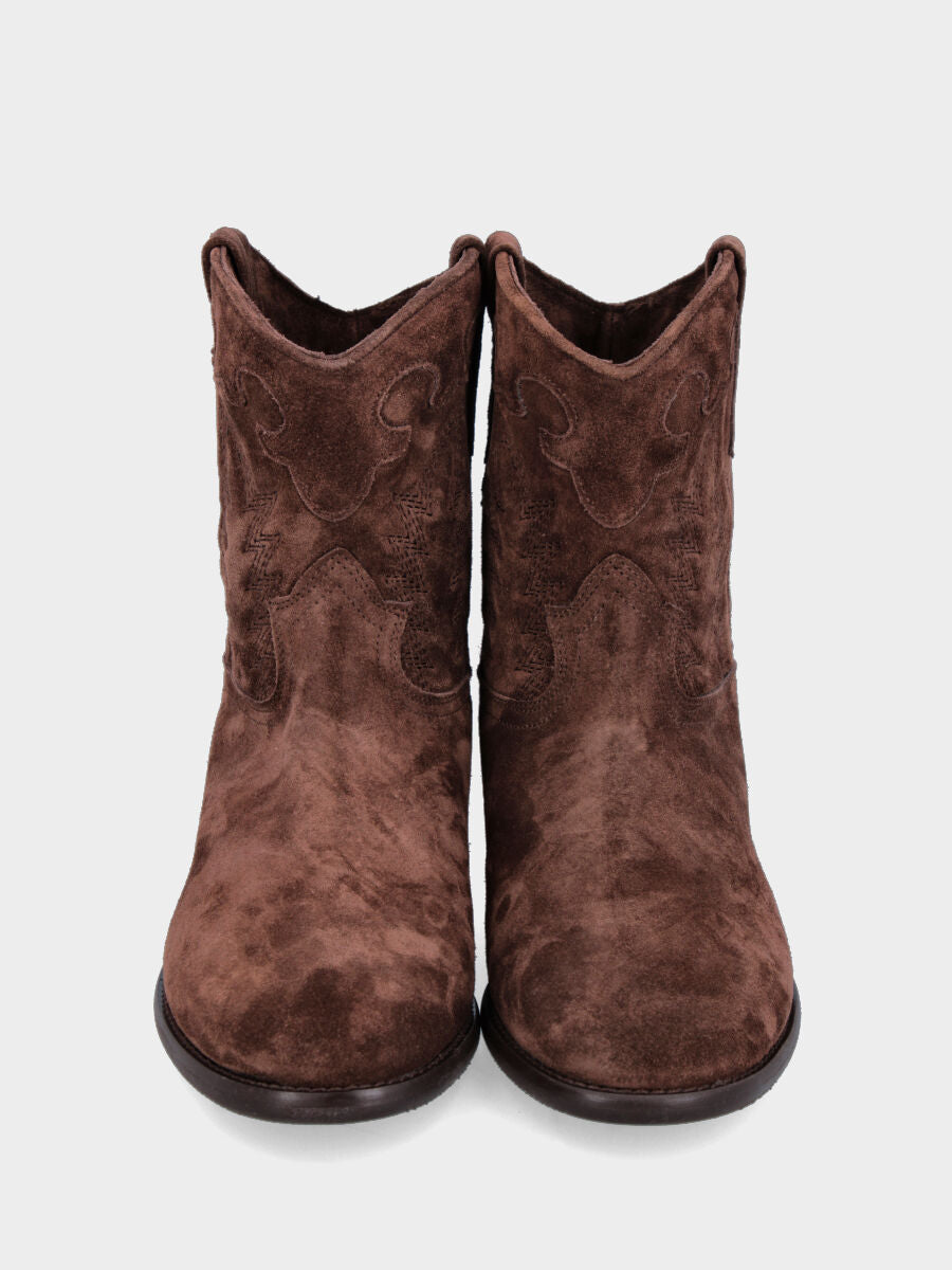 Camperos a stivaletto in velour testa di moro con ricami fiammati