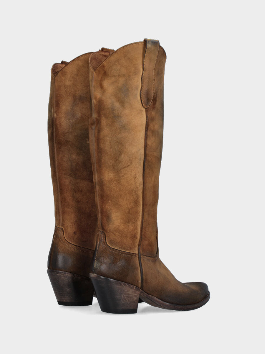 Camperos in vitello color cuoio con punta affusolata e tacco 70 mm