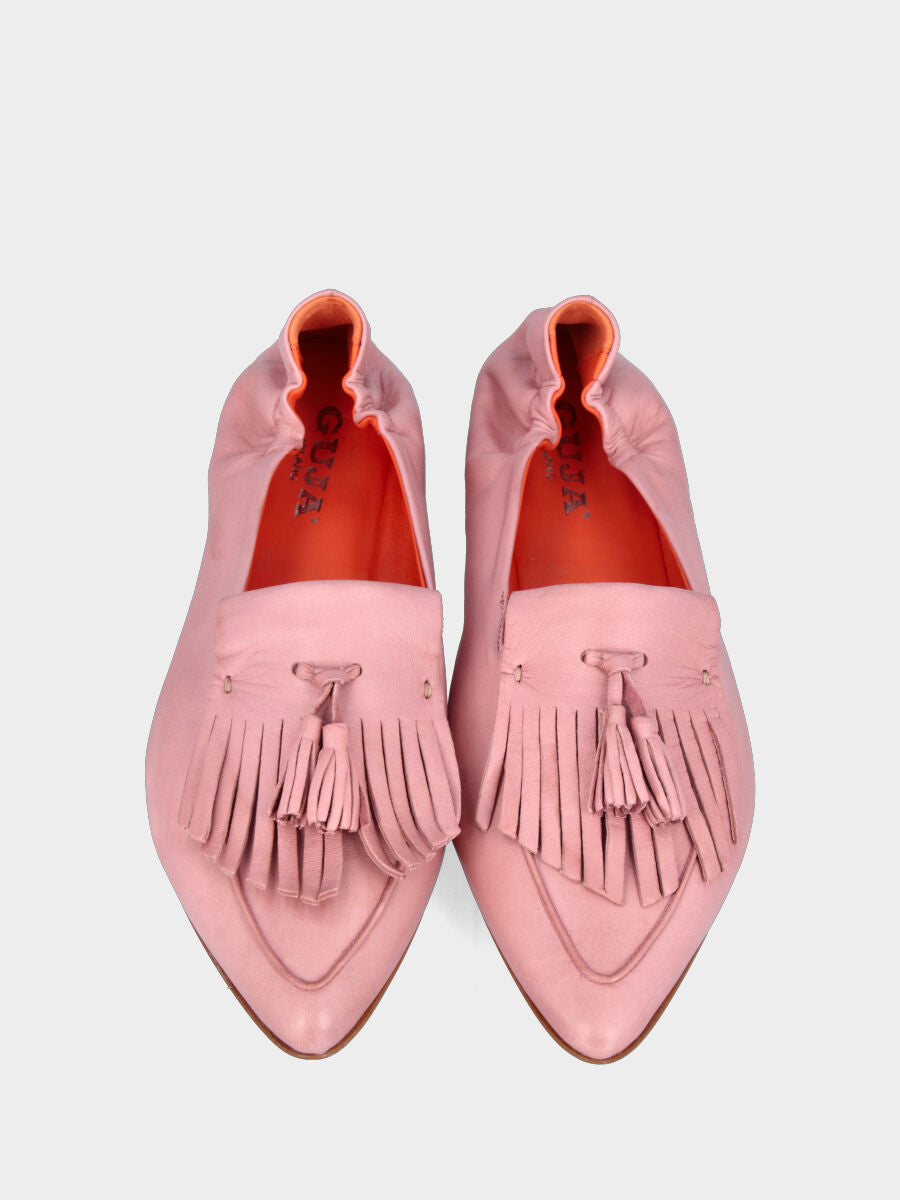 Mocassino in nappa rosa con frangia e nappine