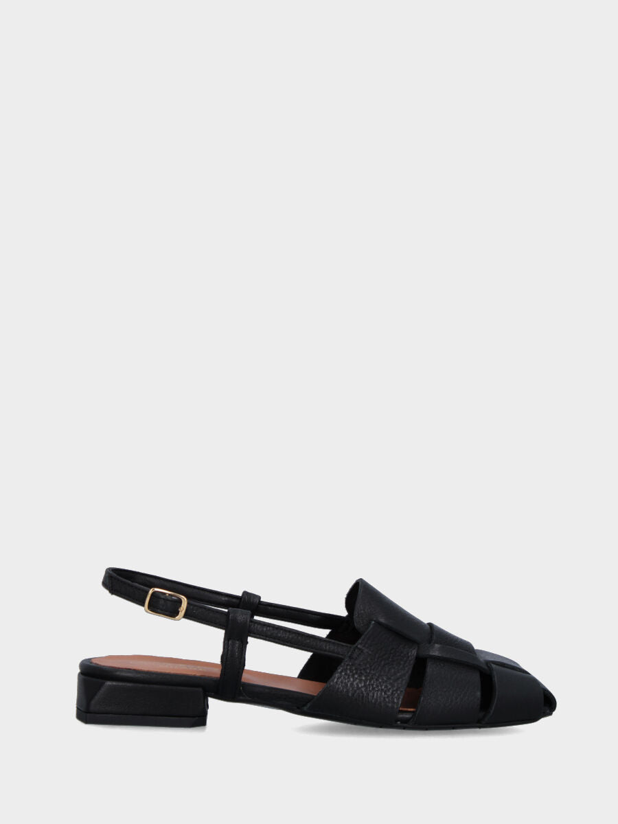 Sandalo slingback in vitello nero con fasce intrecciate