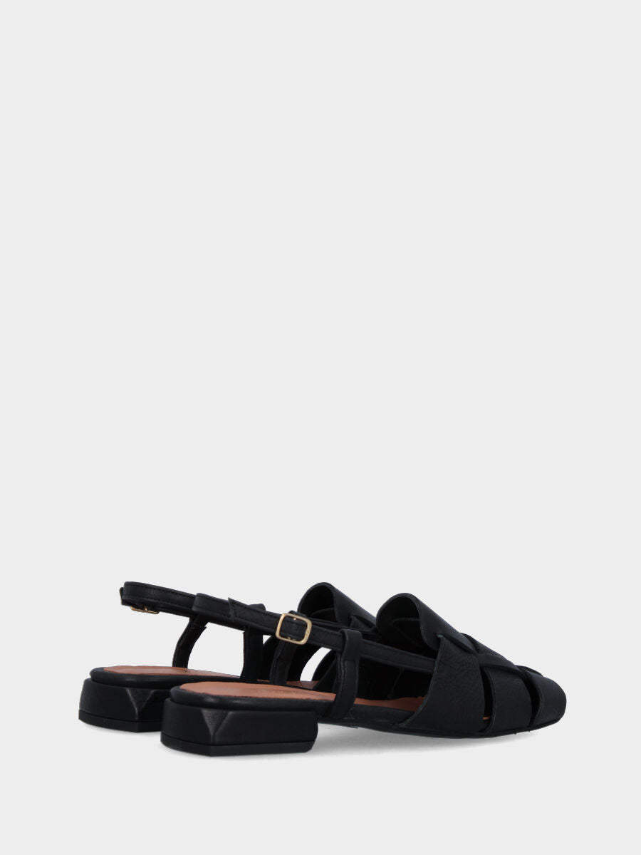 Sandalo slingback in vitello nero con fasce intrecciate