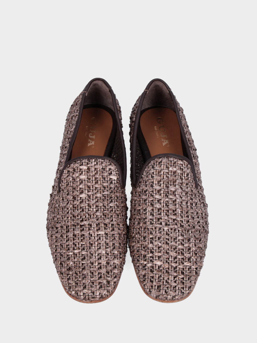 Pantofolina in rafia testa di moro con punta tonda e fondo cuoio