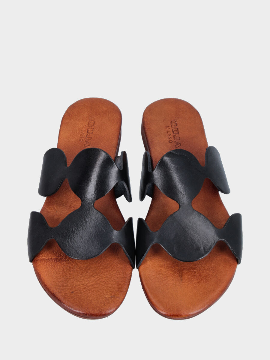 Ciabattine in vitello nero con ovali decorativi