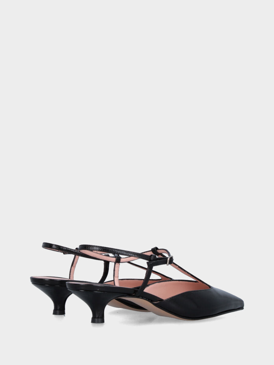 Slingback in verlux nero con cinturini charleston e tacco a calice