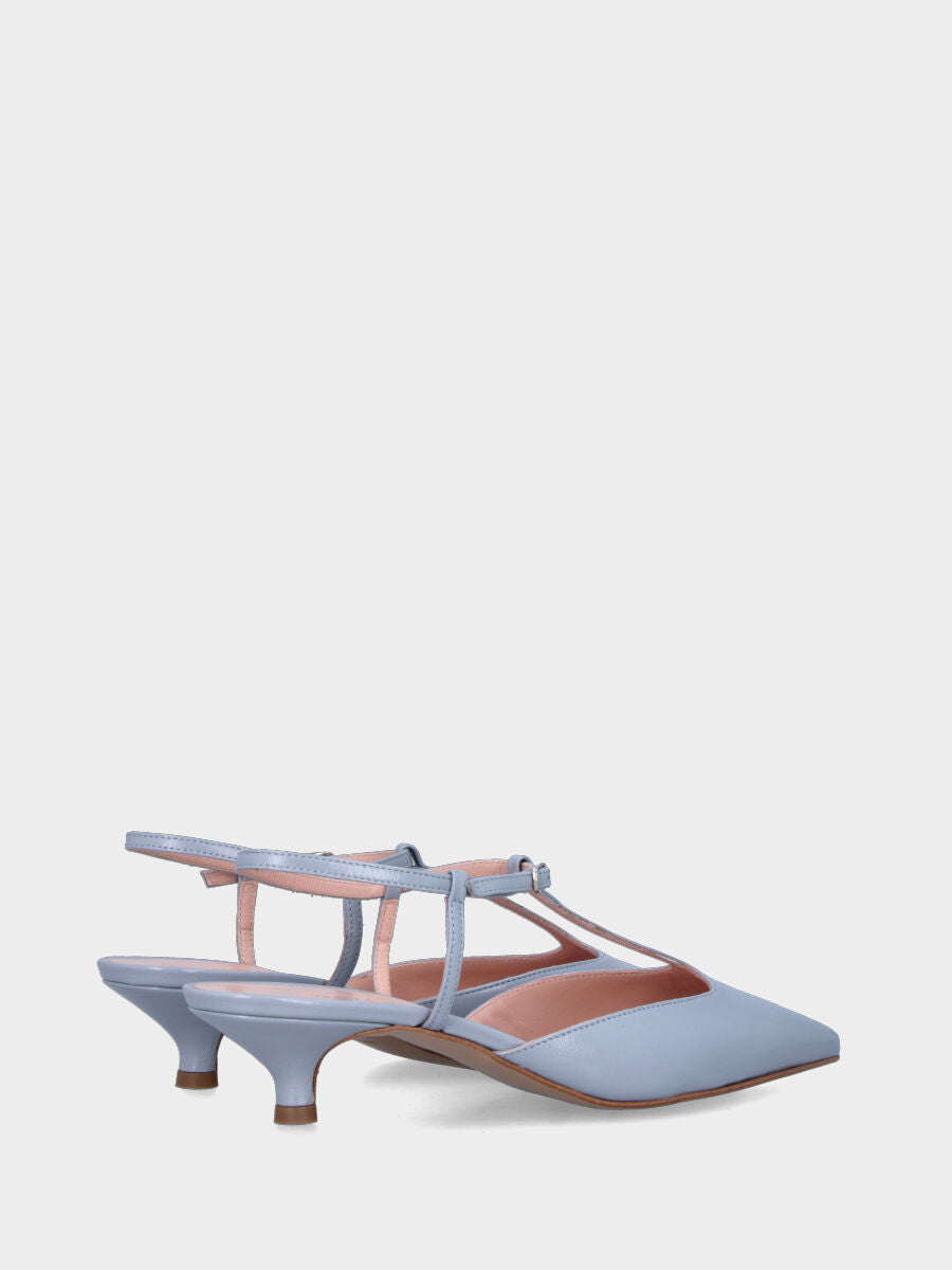 Slingback in verlux celeste con cinturini charleston e tacco a calice